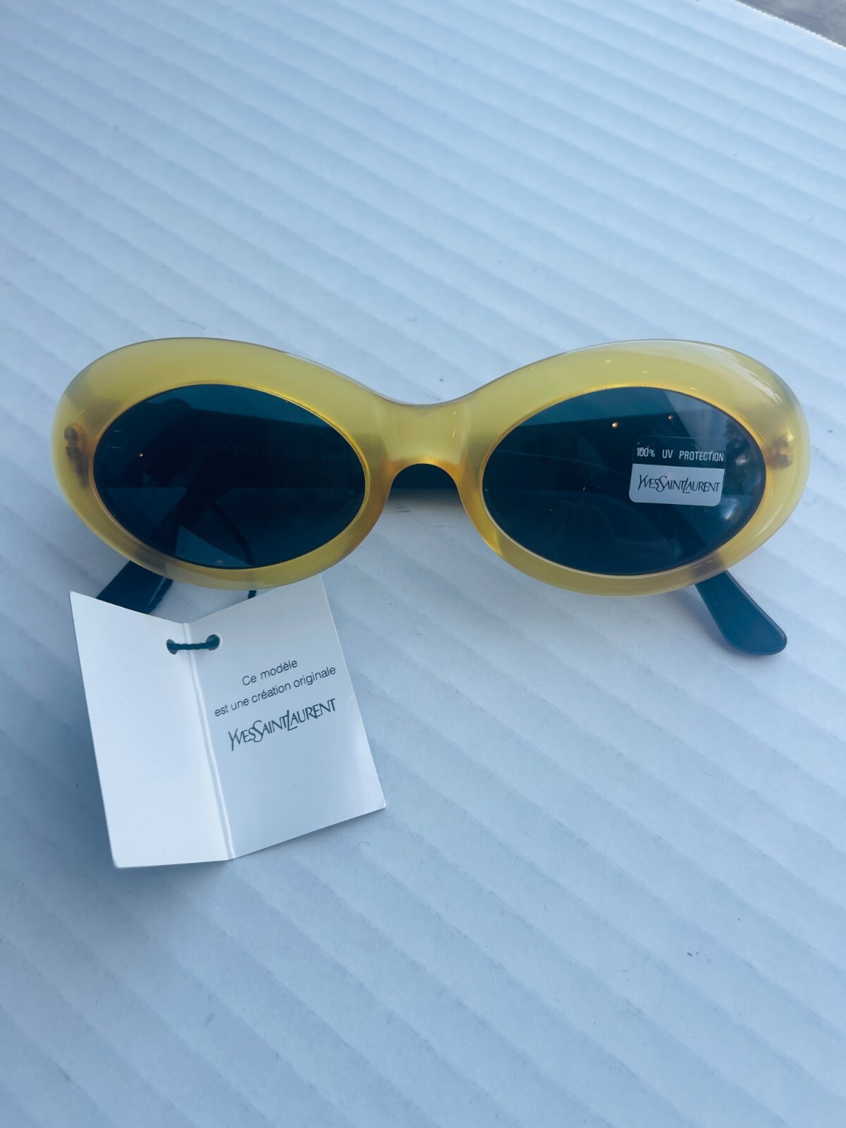 Yves Saint Laurent 6558 occhiali da sole donna vintage nuovi con etichetta montatura ovale gialla YSL