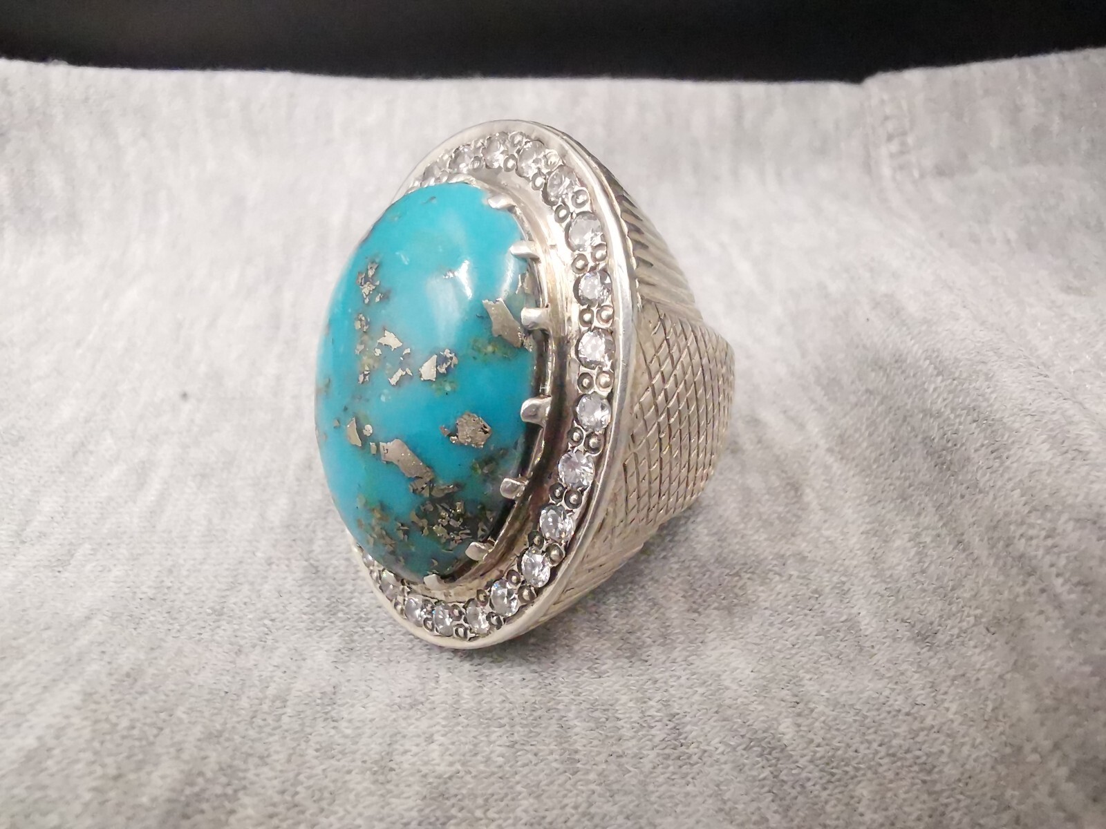 Men's Natural Oval Cut turquoise Feroza sterling Silver 925 Ring Rare ...
