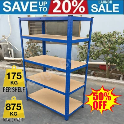 Garage Shed Racking Storage Shelving Units Boltless Metal Shelves 5 Tier -- Blue