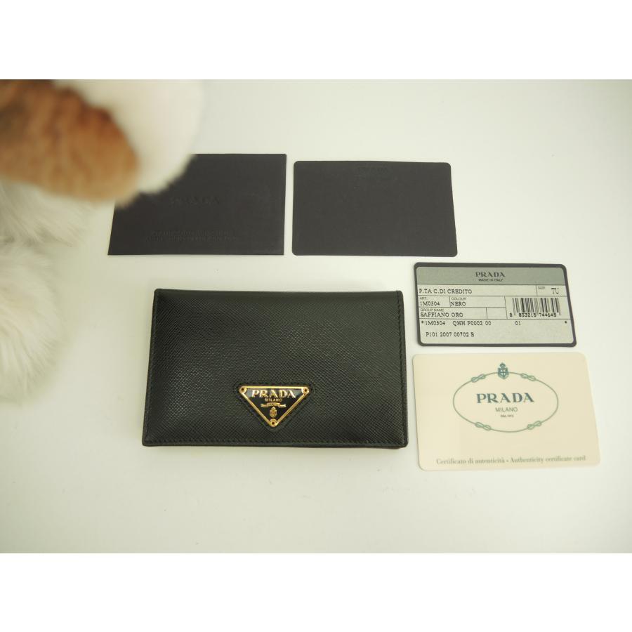 Prada Compact Wallet Saffiano Black Triangle Plate Logo Bi