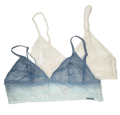 2 Calvin Klein Lace Bralettes SZ L Blue & White Sheer Mesh Soft Girl Coquette