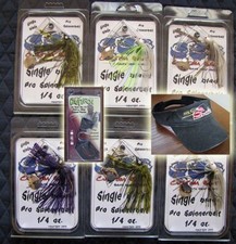 6 Custom Spinnerbaits, 1 Cavitron Buzzbait, 1 Mega Strike visor.