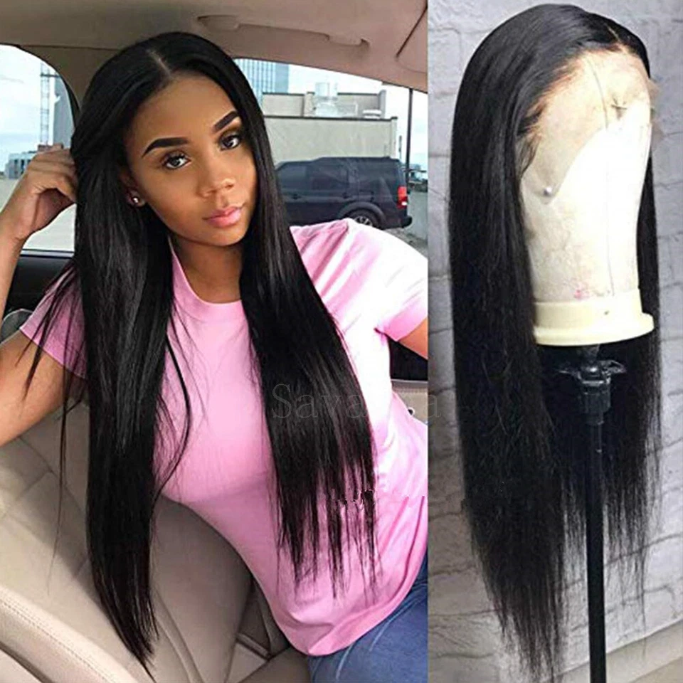 Synthetic Lace Front Wig Black Straight Wigs Heat Resistant Glueless Soft Hair - Image 2 of 4