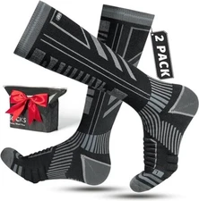 Rahhint Unisex Merino Wool Knee High Ski Socks, 2 Pairs. Quick Dry, Black 3-5 UK