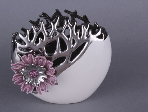 Ceramic Table Vase White Silver with Purple Flower Home Decor Brand New23cm*22cm - Picture 5 of 5
