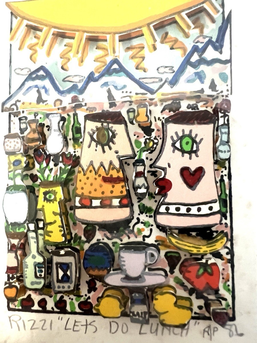 James Rizzi Lets Do Lunch Framed 3D Construction 1986 Signed