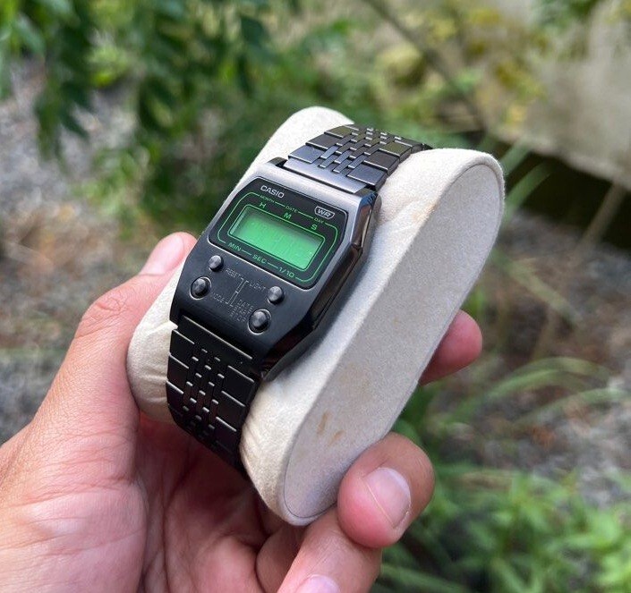 Casio A1100B-1D Vintage Design Black Ion Digital Stainless