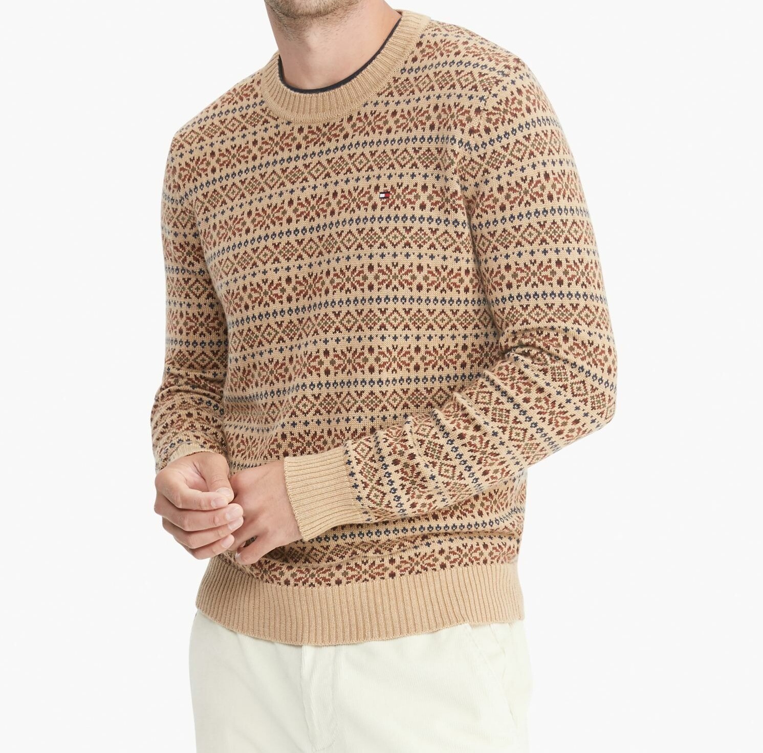 Tommy Hilfiger Men's Essential Fair Isle Sweater Beige/Brown Multi - XXXL