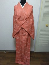 Orange Floral Komon Kimono - Silk Traditional Japanese Garment