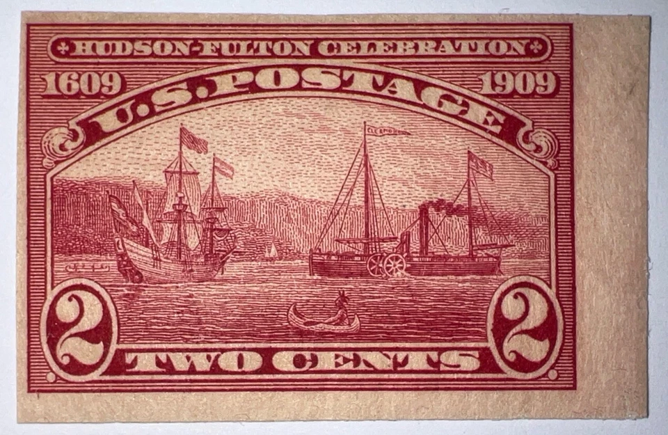 Sellos de viaje: estampillas de Estados Unidos de 1909 Scott #373, S.S. Clermont 2 centavos imperfectas MNH OG Foto 2 de 4