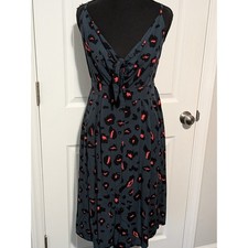 ECOWISH Blue Gray & Coral Leopard Tie-Front Midi Sundress Size Large