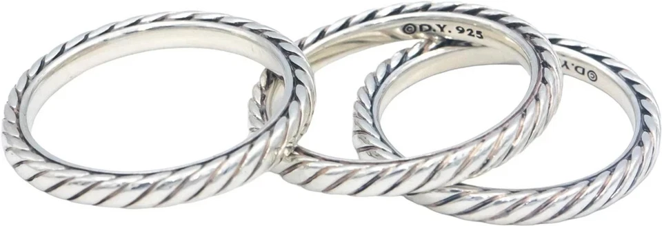 David Yurman Sterling Silver Cable Band Ring Stackable Set of 3 Size 7 - Image 2 of 4