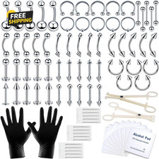 84PCS Body Septum Piercing Kit 14G 16G Tools for Nose Tongue Lip Ear Eyebrow