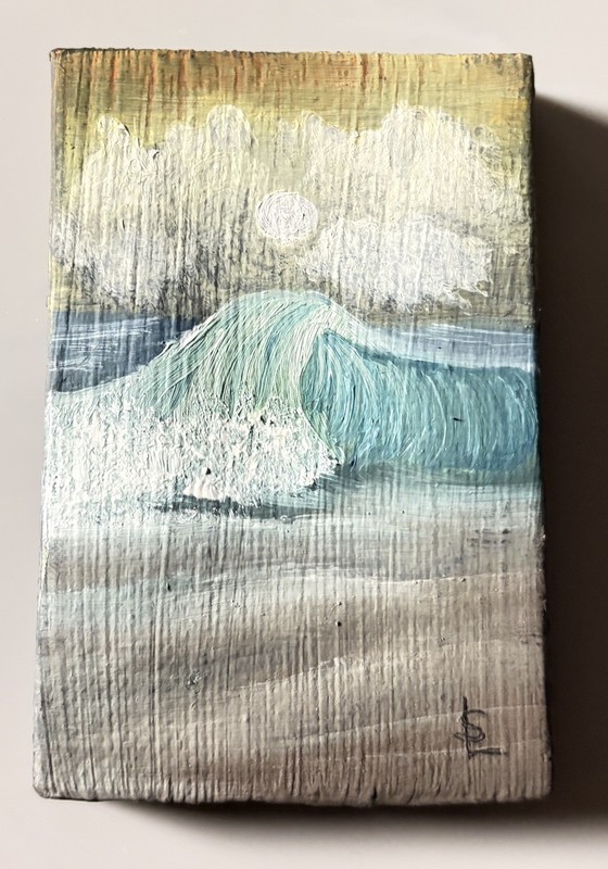 Original Handmade Miniature Oil Painting - Seascape, Clouds & Ocean