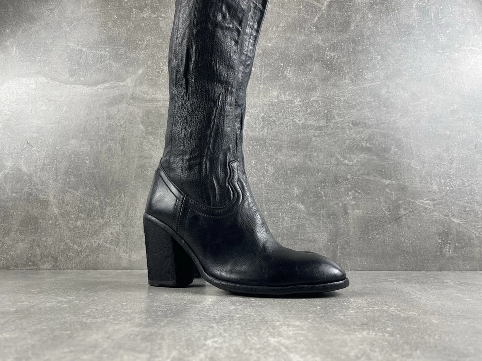 Botas de montar altas de cuero Fauzian Jeunesse negras vanguardistas talla 39 hechas en IT Foto 2 de 4