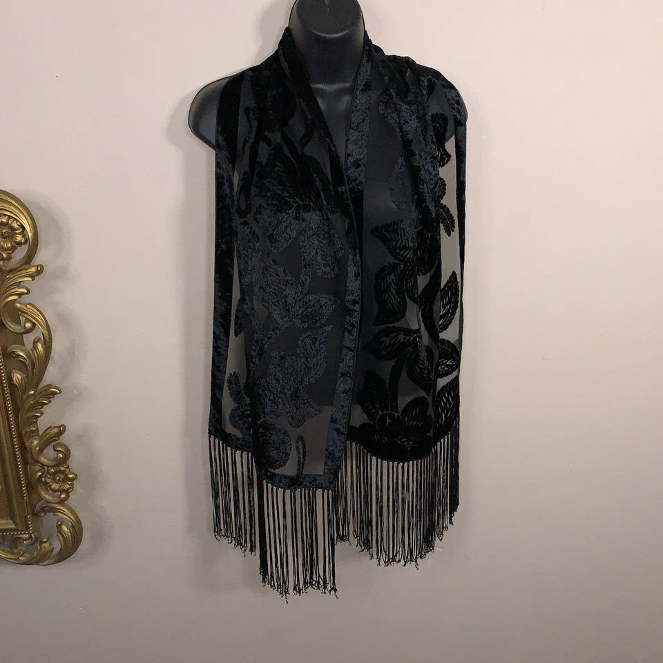 Bufanda Floral Terciopelo Negro Y2K Era Whimsigoth Jones Nueva York Goth Flecos Boho Foto 4 de 4