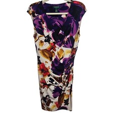 Lauren Ralph Lauren Womens Floral Ruched Sheath Dress 12 Stretch Garden Wedding