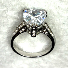 Cubic Zirconia Heart Shape Stainless Steel Womens Ring Size 8