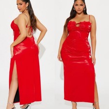 NEW Fashion Nova Stella Faux Leather Maxi Dress Sz 1X Plus Red Sexy Fitted NWT