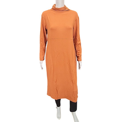 Women's Foliage Petite Medium Long Sleeves Midi Dress with Mock Neck Side Slit
