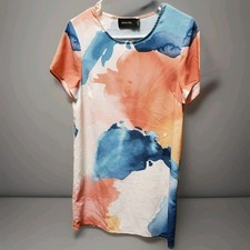 Mink Pink Size Xtra Small Blue White Marbled Short Sleeve Shift Dress Wd35