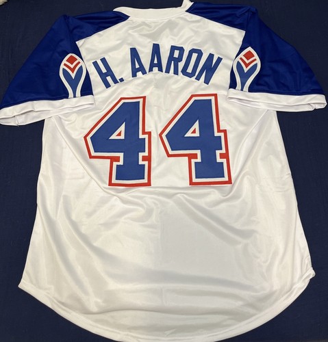 Hank Aaron Custom Throwback White/blue Atlanta Braves Jersey Mens Size Large