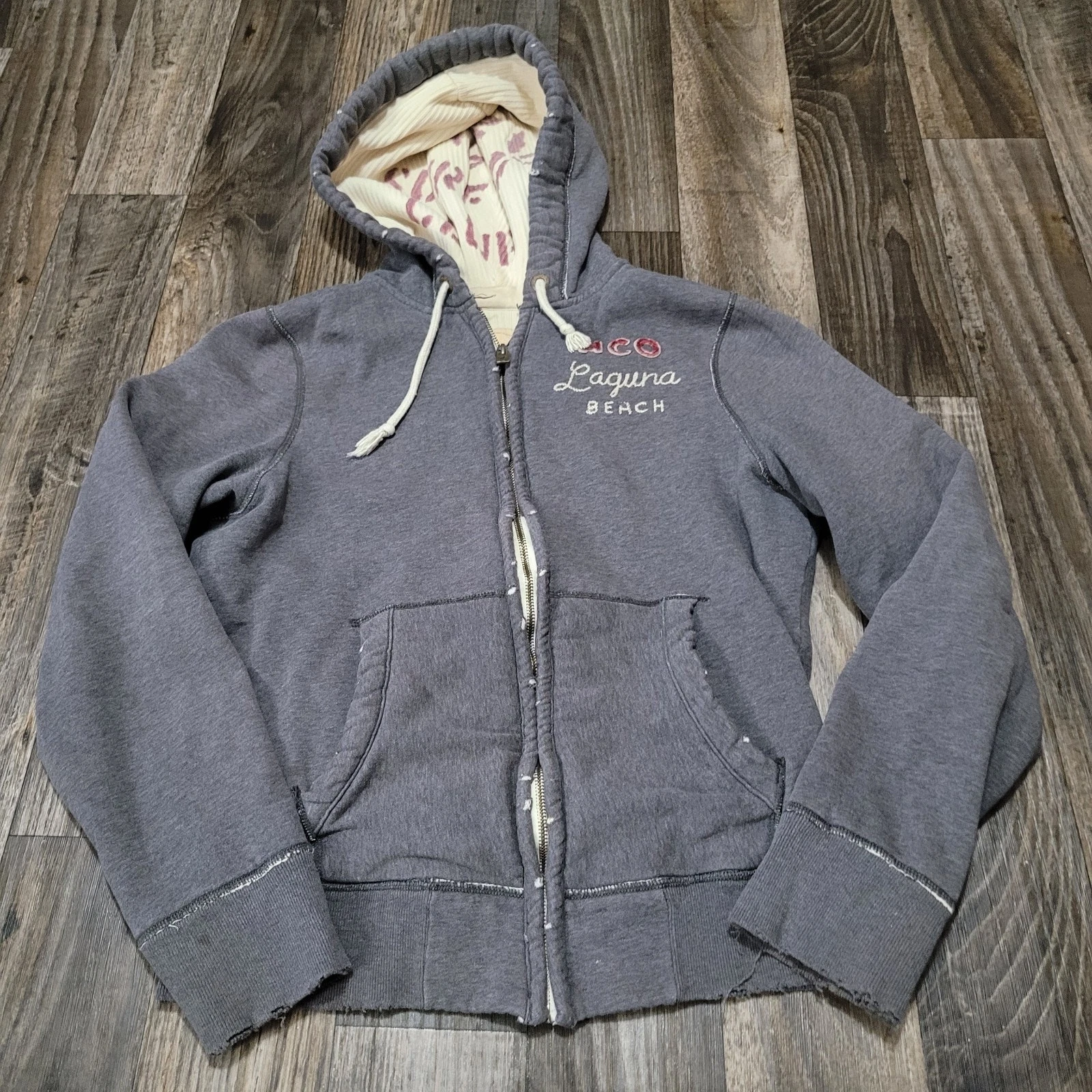 Hollister Mens Laguna Beach Full Zip Hoodie Gray M Thermal Lined HCO Surf Y2K