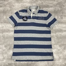 vintage AMERICAN EAGLE polo shirt Mens XLT stripes blue gray distressed y2k