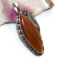 Leaf Marquise Tiger Eye 925 Silver Plated Pendant 2.5