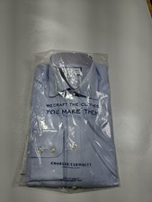 Charles Tyrwhitt Dress Shirt Mens 15/32 Ice Blue Egyptian Cotton Slim Fit NWT