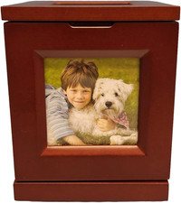Cherry Wood Rotating Photo Cube Urn   Memorial Keepsake Box for Ashes   360  Swi