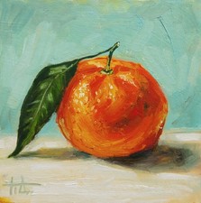 Original 5x5 inch Minimalist Mandarin Oil Painting
