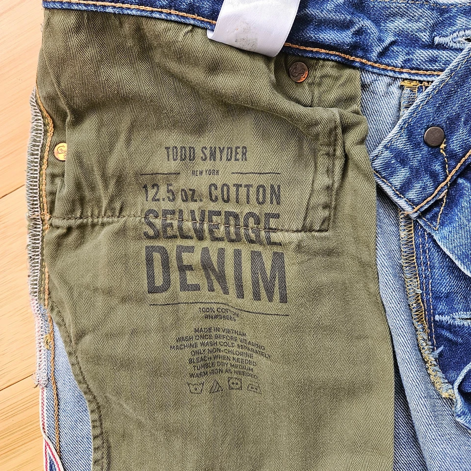 Todd Snyder 宽鬆 Selvage 牛仔裤 34x34 中号水洗中蓝色纽扣门襟 — 第 3/4 张图片