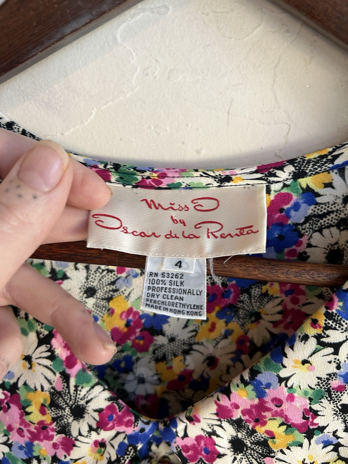 Vintage 80s Miss O By Oscar De La Renta Silk Floral Dress 4 Romantic Bow Collar 