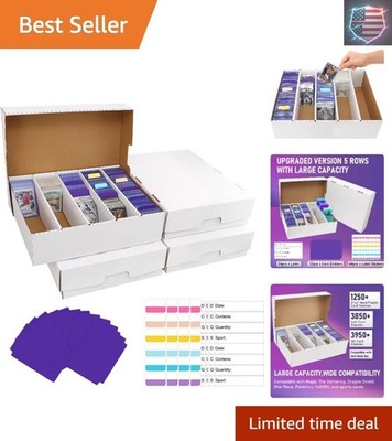 5 Row Trading Card Storage Box,3950-count Cardboard Storage Box with 32 Pcs D...
