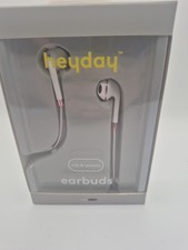 Heyday Wired Earbuds, Mic Remote, White Pink 3.5mm Plug, Comfort Fit, NEW
