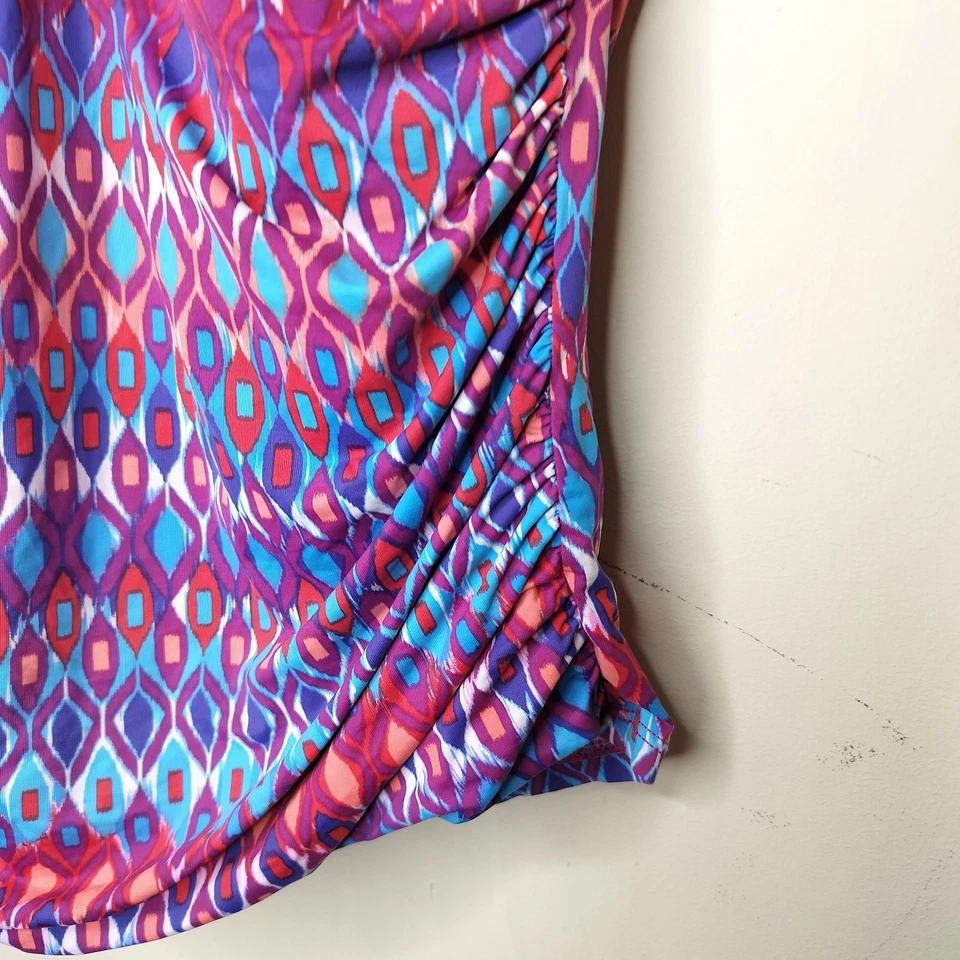 Top de baño La Blanca Tankini talla 12 para mujer rosa azul púrpura halter geométrico Foto 4 de 4