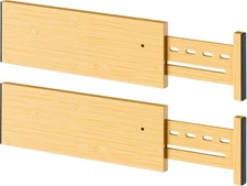 2 Pack Bamboo Drawer Dividers 4" High 12.8-18" Adjustable Dresser Separators