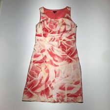 Ann Taylor Womens Pink White Rose Design Sheath Scoop Neck Dress Lined Size 8