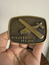 Vintage 1978 Solid Brass Belt Buckle Private Pilot Airplane Aviation Flying USA