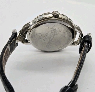 Brighton Covina Watch Silver tone New Battery Black Leather  display picture 3
