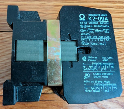 Benedikt & Jager K2-09A Contactor, K2-09A01, K209A01, 600V 25A