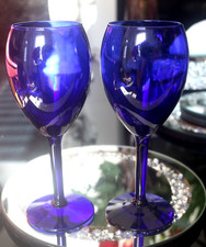 2 X VINTAGE LIBBEY COBALT BLUE WINE GOBLETS/GLASSES 8 INCHES TALL (AVAILABLE 6)