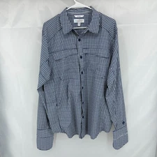Coolibar Men L Sun Protection Shirt Long Sleeve Navy Blue Check Plaid UPF 50