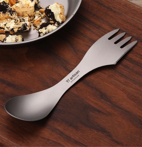 Pure Titanium Fork Spoon Knife 3 in 1 Spork Camping Backpacking Tableware Gift - Picture 2 of 12