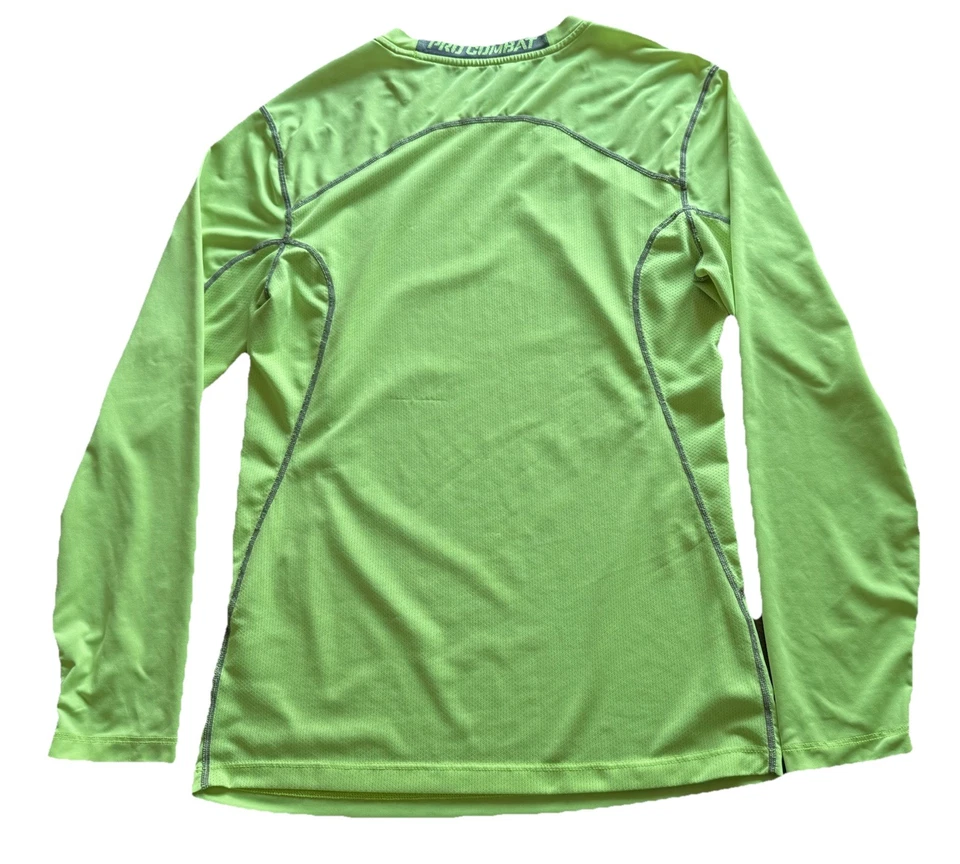 Camisa de Combate Nike Pro Para Hombres S Manga Larga Verde Voltio Ajustada Dri-Fit Gimnasio Pullover Foto 2 de 4