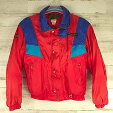 VINTAGE DESCENTE SKI RED BLUE JACKET MEN'S US SIZE MEDIUM ZIP POCKETS ❗*FLAWS*❗