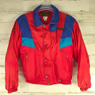 VINTAGE DESCENTE SKI RED BLUE JACKET MEN'S US SIZE MEDIUM ZIP POCKETS  *FLAWS* 