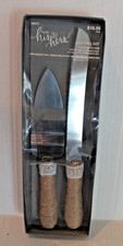 Juego de cuchillos y servidores Western/Boho de yute cuerda y encaje de plata inoxidable para pasteles de boda