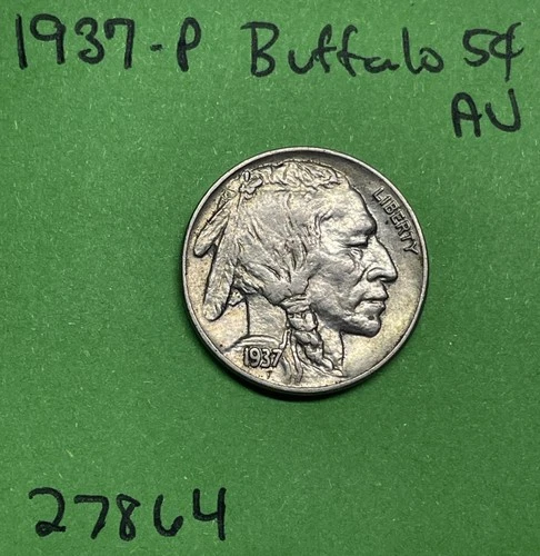 1937-P Buffalo 🦬 Indian Head Nickel 5c AU Almost Uncirculated US Coin